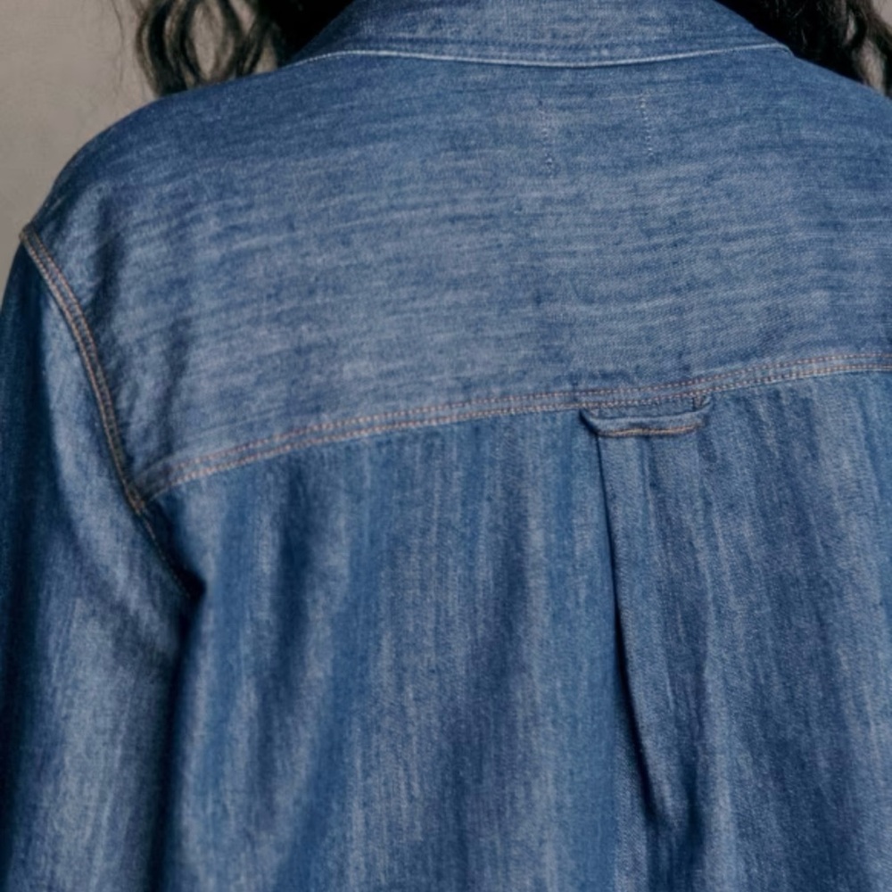 Sezane Denim Shirt Dress in Deep Blue with Brown Boots - Picture 5 of 11